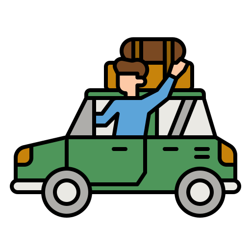Road Trips Icon man with car and luggage on his car
