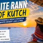 White Rann of Kutch travel guide thumbnail featuring the white desert, sunset views, and travel information.